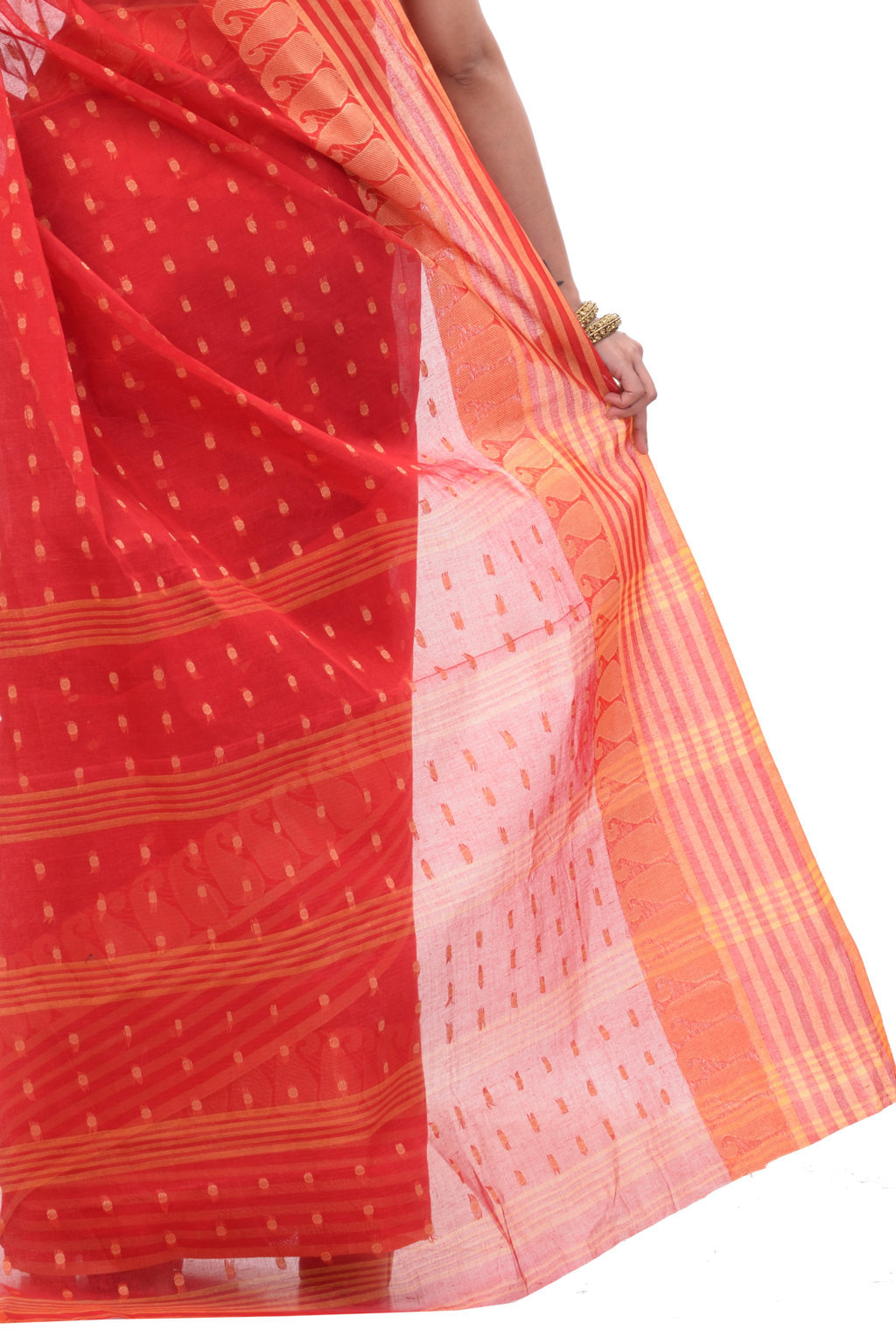 Red Pure Cotton Moti_Buti Tant Saree (745)